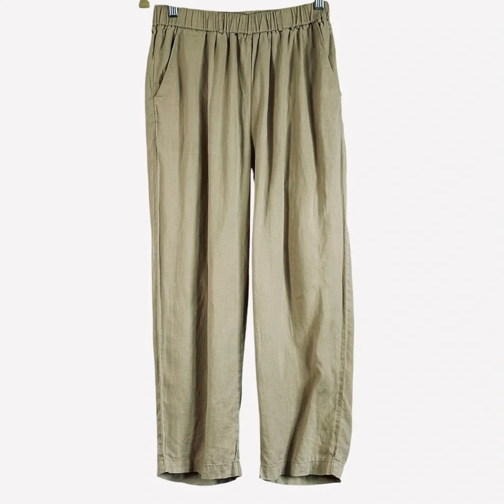 Quince 100% European Linen Cropped Pants Small Flax Elastic Waist